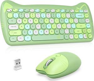 Wireless Keyboard and Mouse Combo,84 Key Retro Colorful Cordless Keyboards,Typewriter Flexible Keys Office,2.4GHz Dropout-Free Connection and Ergonomic Design Compatible with PC Computer Laptop(Green)