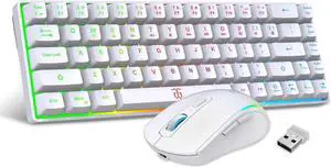 Wireless Gaming Keyboard and Mouse Combo,LED Backlit Rechargeable 2000mAh Battery,Mini Mechanical Feel Anti-ghosting Keyboard + 6D 3200DPI Mouse for PC Gamer (White)