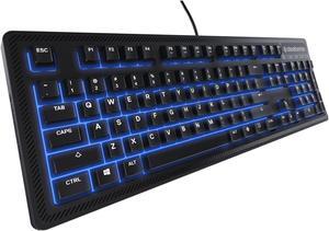 Gaming Keyboard - Tactile & Silent - Blue LED Backlit - Splash Resistant