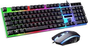 Gaming Keyboard and Mouse Combo, LED Rainbow Backlit Keyboard with 104 Key Computer PC Gaming Keyboard for PC/Laptop (Black)