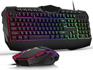 Wired Gaming Keyboard and Mouse Combo, LED RGB Backlit 114 Keys Mechanical Feel Anti-ghosting Game Keyboard with 12 Multimedia Keys & 7 Colors Backlit Gaming Mouse for Windows PC Laptop Gamer