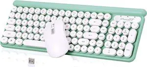 Wireless Keyboard and Mouse Combo, RaceGT Typewriter Keyboard Mouse Combo, 2.4G Silent USB Mouse, Quiet Cordless Cute Retro Keyboard Mouse Set, for Windows, Computer, Desktop, PC, Laptop, Green