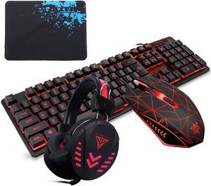 Gaming Keyboard and Mouse Combo with Headset, K59 RGB Backlit 3 Colors Keyboard, 6 Button 4DPI USB Wired Gaming Mouse, Lighted Gaming Headset with Microphone Set For Gamer