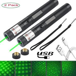 2X 5000Mile 532nm Green Laser Pointer Pen Light Star Beam USB Rechargeable Lazer