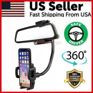 Universal 360° Car Rearview Mirror Mount Stand Holder Cradle For Cell Phone GPS