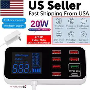 Multi USB 8-Port Fast Desktop Hub Wall Charger Charging Station Quick Charge 3.0