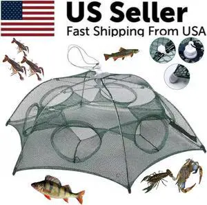 Fishing Bait Trap Crab Net Crawdad Shrimp Cast Dip Cage Fish Minnow Foldable NEW