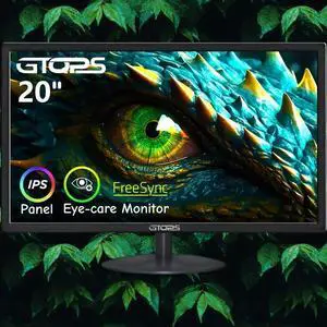 GTQPS 20" FHD IPS Gaming Monitor with FreeSync, Blue Light Filter, Low Motion Blur, VESA Mount, 99% SRGB, HDTV, VGA, Black