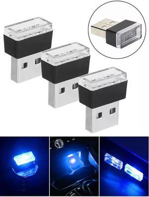 3x Mini Blue LED USB Car Interior Light Neon Atmosphere Ambient Lamp Accessories