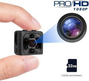 Mini Camera 1080P HD Video Nanny Cam, Tiny camera, Body Cam with Audio and Video Recording, Portable Small Cameras, Night Vision, Mini Surveillance & Security cameras Outdoor/Indoor Included 32GB Card