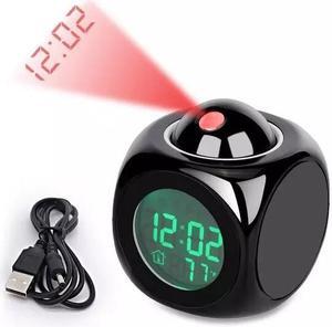 LED Projection Alarm Clock Digital LCD Display Voice Talking Weather Snooze USB