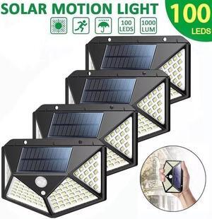 4 PACK 100 LED Solar Power Light PIR Motion Sensor Outdoor Garden Wall Path Lamp