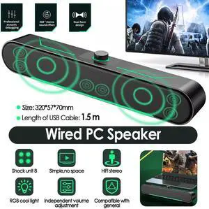 LED USB Computer Speakers Stereo Bass Subwoofer Wired 3.5mm Jack For Desktop PC
