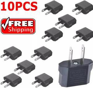 10 Pack EU Euro Europe to US USA Power Jack Wall Plug Converter Travel Adapter