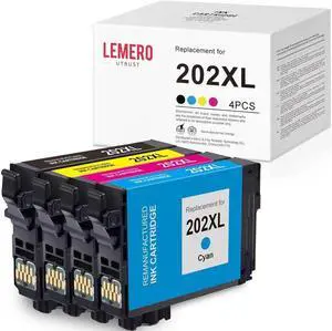 LemeroUtrust Remanufactured Ink Cartridges Replacement for 202XL 202 T202XL T202 use with Workforce WF-2860 Expression Home XP-5100 (Black, Cyan, Magenta, Yellow, 4-Pack)