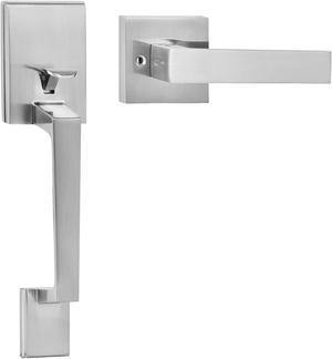 Door Handle Satin Nickel Square Handle Set with Door Lever No Lock