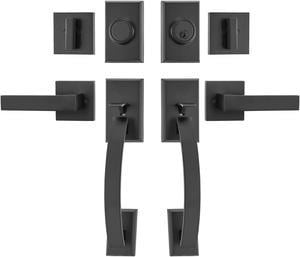 Door Handle Set Double Door Lock Set Matte Black Arched Door Lever