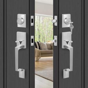 Door Handle Set Double Door Lock Set Satin Nickel Square Door Lever