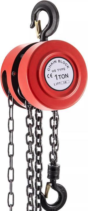 Manual Chain Block Hoist 1 Ton Capacity Hardened Steel 10 Feet Lift Red