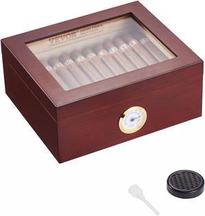 50 Cigars Humidor Glasstop Cedar Cigar Storage Box Humidifier Hygrometer