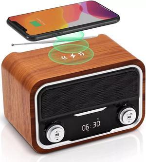 Wooden Digital LED Alarm Clock Bluetooth SpeakerWith 10W Fast Wireless Charger