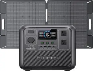 BLUETTI Portable Power Station AC70 with 100W Solar Panel Included, 768Wh Solar Generator with 2 1000W AC Outlets, 0-80% in 45 Min, LiFePO4 Power for Camping