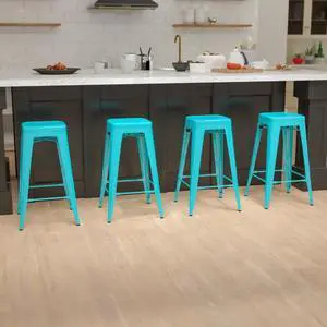 Cierra 30" High Metal Indoor Bar Stool in Teal - Stackable Set of 4