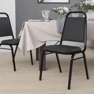 4 Pack HERCULES Series Trapezoidal Back Stacking Banquet Chair in Black Vinyl - Black Frame 4 Pack HERCULES Series Trapezoidal Back Stacking Banquet Chair in Black Vinyl - Black Frame