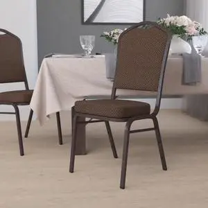4 Pack HERCULES Series Crown Back Stacking Banquet Chair in Burgundy Fabric - Gold Frame