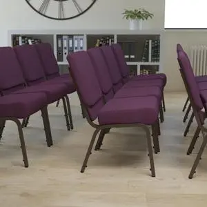 4 Pack HERCULES Series 21''W Stacking Church Chair in Plum Fabric - Gold Vein Frame