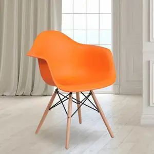 2 Pack Alonza Series Orange Plastic Chair with Wooden Legs