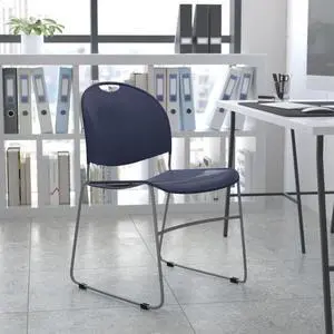 5 Pack HERCULES Series 880 lb. Capacity Navy Ultra-Compact Stack Chair with Silver Powder Coated Frame