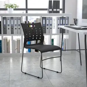 5 Pack HERCULES Series 881 lb. Capacity Black Sled Base Stack Chair with Air-Vent Back