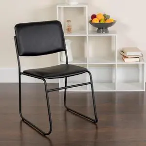 4 Pack HERCULES Series 500 lb. Capacity High Density Black Vinyl Stacking Chair with Sled Base