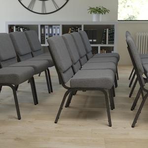 4 Pack HERCULES Series 21''W Stacking Church Chair in Gray Fabric - Silver Vein Frame