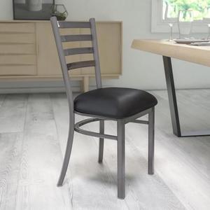 2 Pk. HERCULES Series Clear Coated Ladder Back Metal Restaurant Chair - Black Vinyl Seat