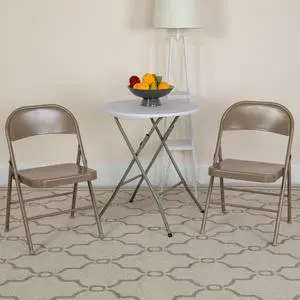 2 Pack HERCULES Series Double Braced Beige Metal Folding Chair
