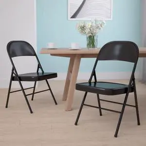 2 Pack HERCULES Series Double Braced Black Metal Folding Chair