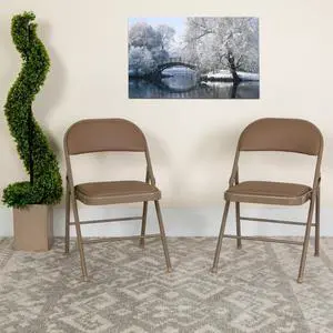 2 Pack HERCULES Series Double Braced Beige Vinyl Folding Chair