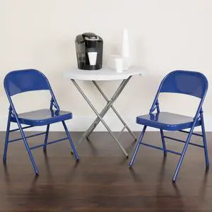 2 Pack HERCULES COLORBURST Series Cobalt Blue Triple Braced & Double Hinged Metal Folding Chair