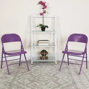 2 Pack HERCULES COLORBURST Series Impulsive Purple Triple Braced & Double Hinged Metal Folding Chair