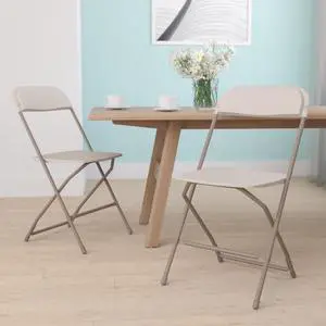 Hercules Series Plastic Folding Chair Beige - 2 Pack 650LB Weight Capacity Comfortable Event Chair-Lightweight Folding Chair