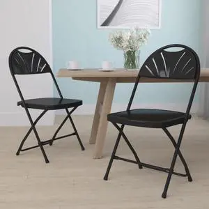 2 Pack HERCULES Series 650 lb. Capacity Black Plastic Fan Back Folding Chair
