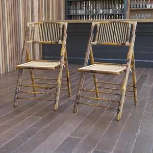 Bamboo Folding Chairs |Set of 2 Bamboo Wood Folding Chairs