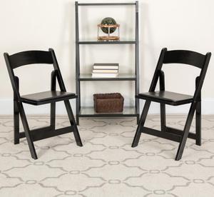2 Pack HERCULES Series Black Wood Folding Chair with Vinyl Padded Seat