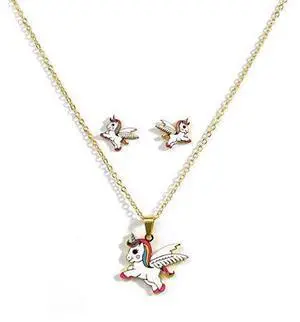 Spa Pure Unicorn Necklace BathBomb: Girls Unicorn Necklace & Earrings gift,cutest Unicorn with hearts on cheeks, Gift Idea, Necklace & Earrings, Stainless Steel enamel (White)