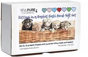 Spa Pure Kittens in Basket: 6 Adorable Kittens hiding inside each colorful bath bomb, XL 5 oz each (6 count) pack of 1
