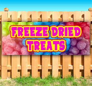 Freeze Dried Treats Banner 13 oz | Non-Fabric | Heavy-Duty Vinyl Single-Sided With Metal Grommets | Candy, Dessert, Sweets, Food