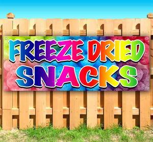 Freeze Dried Snacks Banner 13 oz | Non-Fabric | Heavy-Duty Vinyl Single-Sided With Metal Grommets | Treats, Dessert, Sweets, Food, Candy