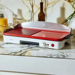 Crux CRUXGG 1750-Watt Heating System 500°F Extra Large Ceramic Nonstick Searing Grill & Griddle, Subcategory: Waffles/Griddles/Pizzelles, Color: Red & White - Grill Size 20" X 10"